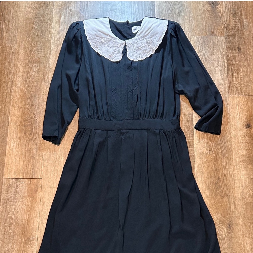 Vintage Black Midi Wednesday Adam's Dress Embroidered 18W Gothic Halloween